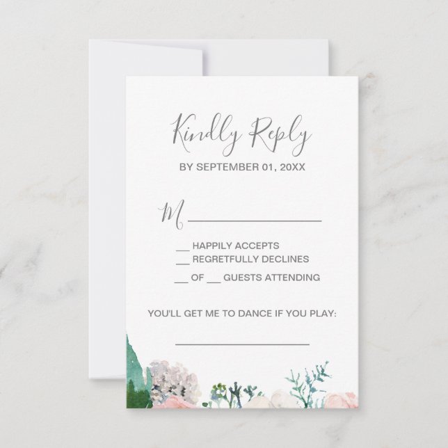 Romantic Peony Flowers Song Request RSVP Card (Front)