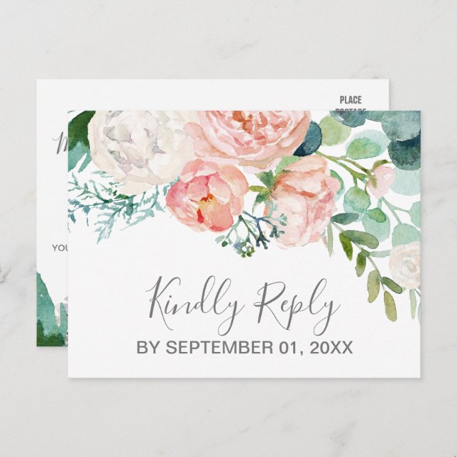Romantic Peony Flowers Song Request RSVP Postcard (Front/Back)