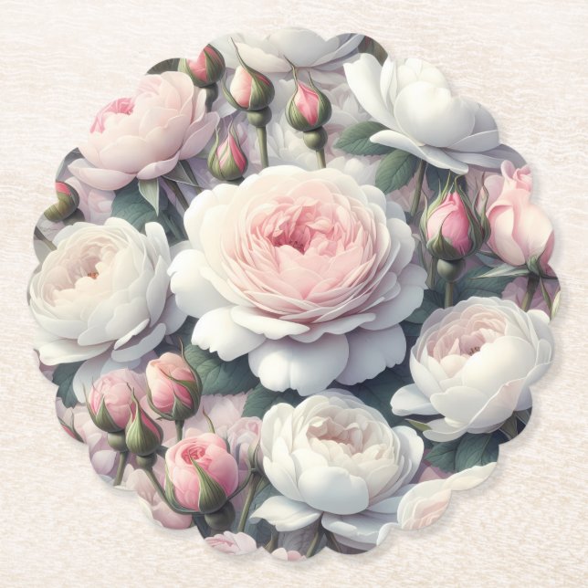 Romantic Peony Paper Coasters – More Shapes (Front)