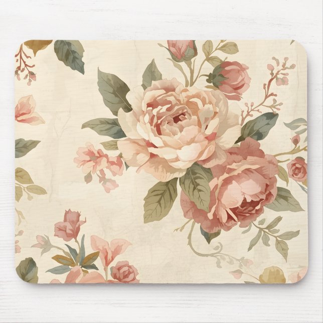 Romantic Peony & Rose Vintage Garden  Mouse Pad (Front)