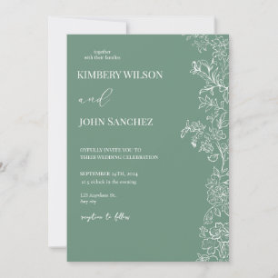Romantic Periwinkle Floral Green Wedding Invitatio Invitation