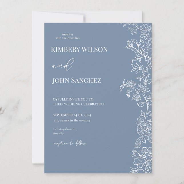 Romantic Periwinkle Floral Wedding Invitation (Front)