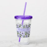Romantic Periwinkle Florals Lavender Flower Girl Acrylic Tumbler<br><div class="desc">This beautiful flower girl wedding favour and gift features a romantic periwinkle florals and green botanicals pattern on lavender background. Darker purple script calligraphy and serif font typography for your event details nestled on a framed lavender label like rectangle for legibility. This elegant and chic flower girl favour gift will...</div>