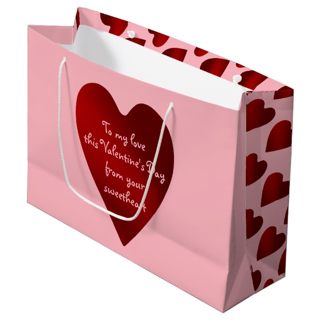 Romantic personalised heart large gift bag (Front Angled)