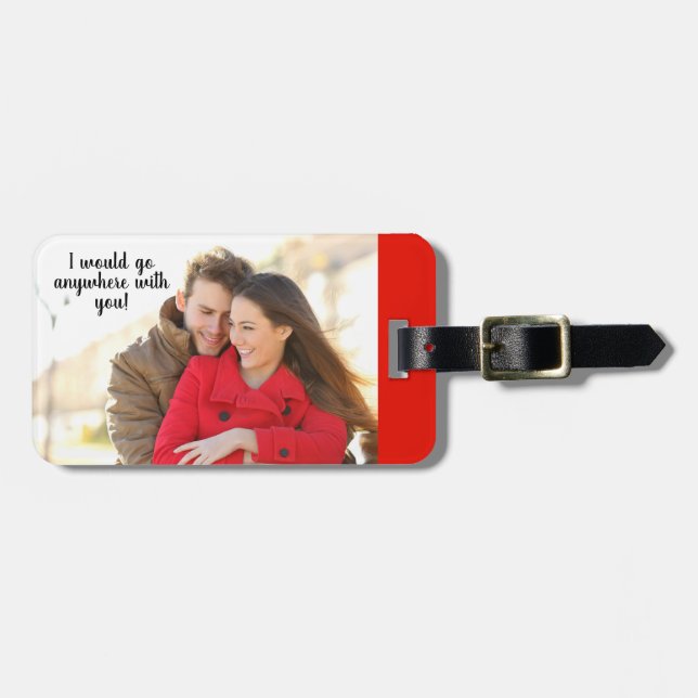 Romantic Personalised Photo Black Red Travel Luggage Tag (Front Horizontal)