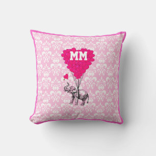 Romantic personalised pink heart  damask cushion