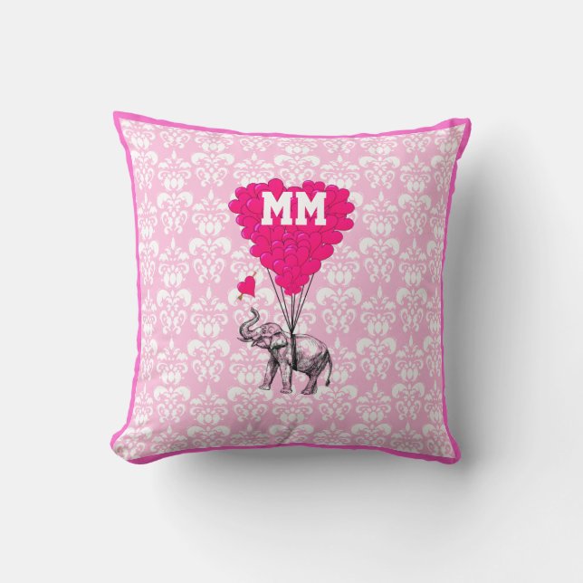 Romantic personalised pink heart  damask cushion (Front)