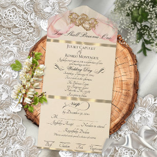 Romantic Petals & Hearts - Peach/Gold All In One Invitation