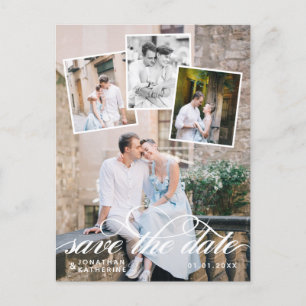 Romantic Photo Collage Wedding Save the Date Announcement Postcard