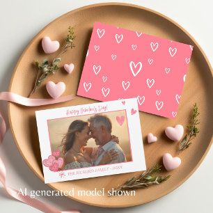 Romantic photo watercolor Pink Hearts Holiday Card