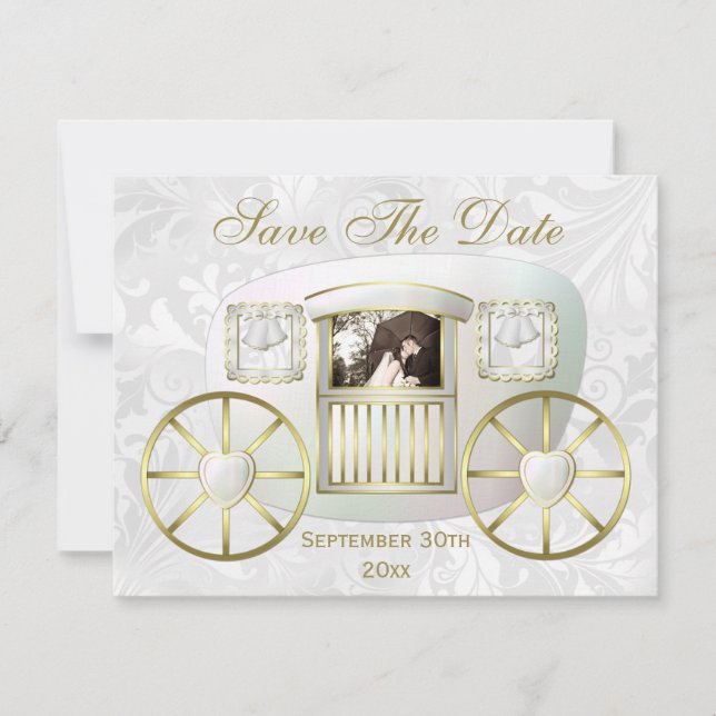 Romantic Photo Wedding Carriage Save the Date Invitation (Front)