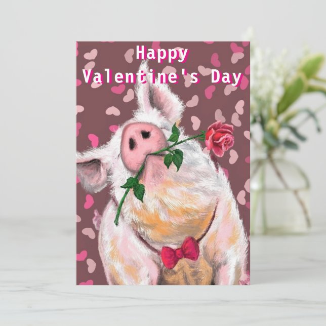 Romantic Pig Funny Valentine's Day Card (Standing Front)