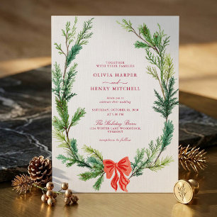 Romantic Pine Wreath Rustic Greenery Wedding Invitation