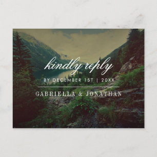 Romantic Pines, Mountains & Lake Modern RSVP Invitation Postcard