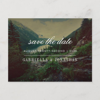 Romantic Pines, Mountains & Lake | Save The Date Announcement Postcard