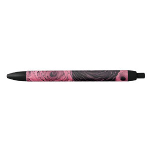 Romantic Pink and Black Gothic Roses Ink Pen