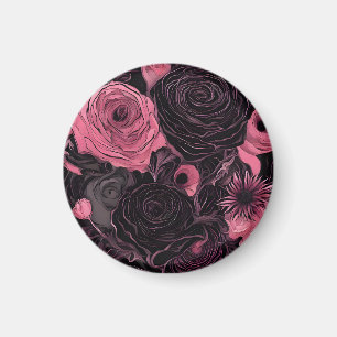 Romantic Pink and Black Gothic Roses Magnet
