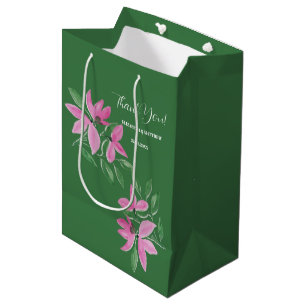 Romantic Pink And Green Wildflowers Watercolor Art Medium Gift Bag