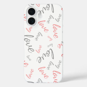 Romantic Pink and Grey Love Script Cursive iPhone 16 Case
