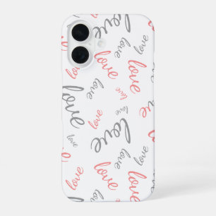 Romantic Pink and Grey Love Script Cursive iPhone 16 Case