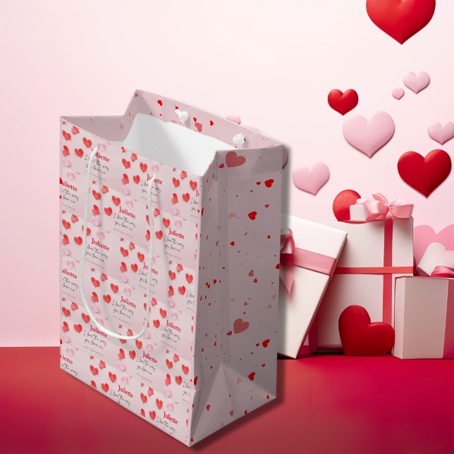 Romantic Pink and Red Heart Valentine's Day Medium Gift Bag (Romantic Pink and Red Heart Valentine's Day Medium Gift Bag)