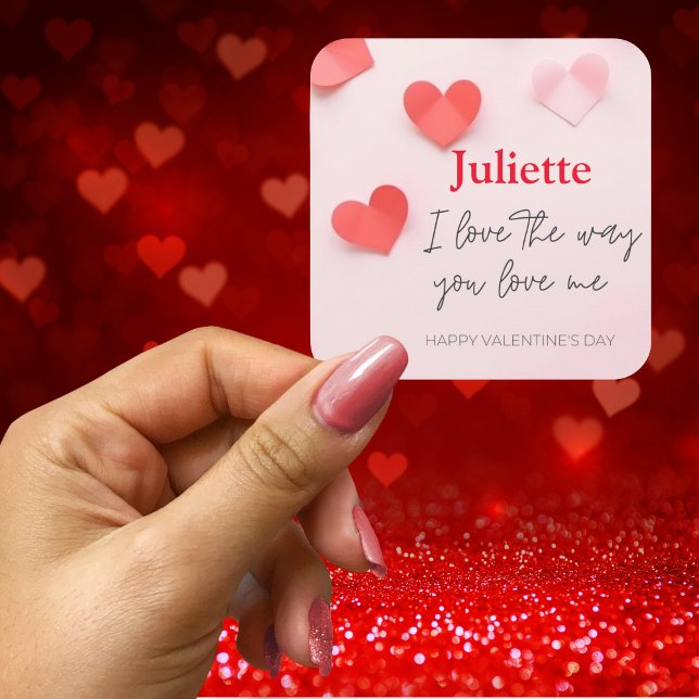 Romantic Pink and Red Heart Valentine's Day Square Sticker (Romantic Pink and Red Heart Valentine's Day Square Sticker)