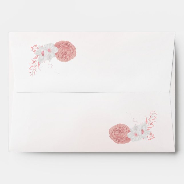 romantic pink and white flowers wedding envelope (Back (Top Flap))