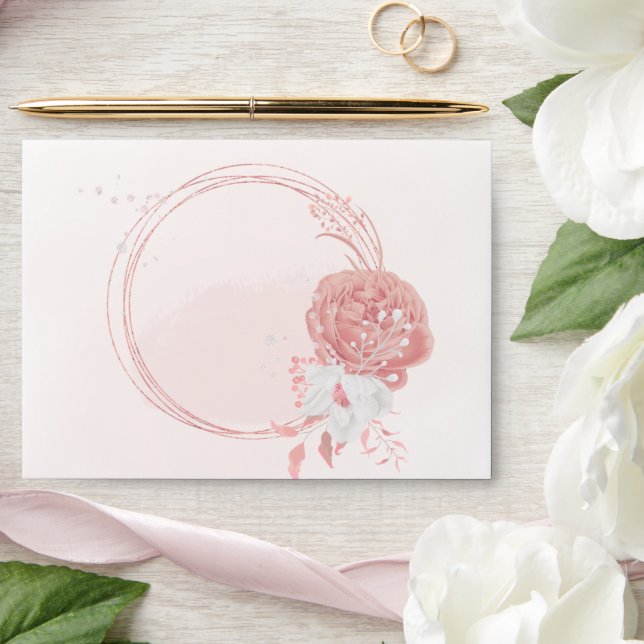 romantic pink and white flowers wedding envelope (Wedding)