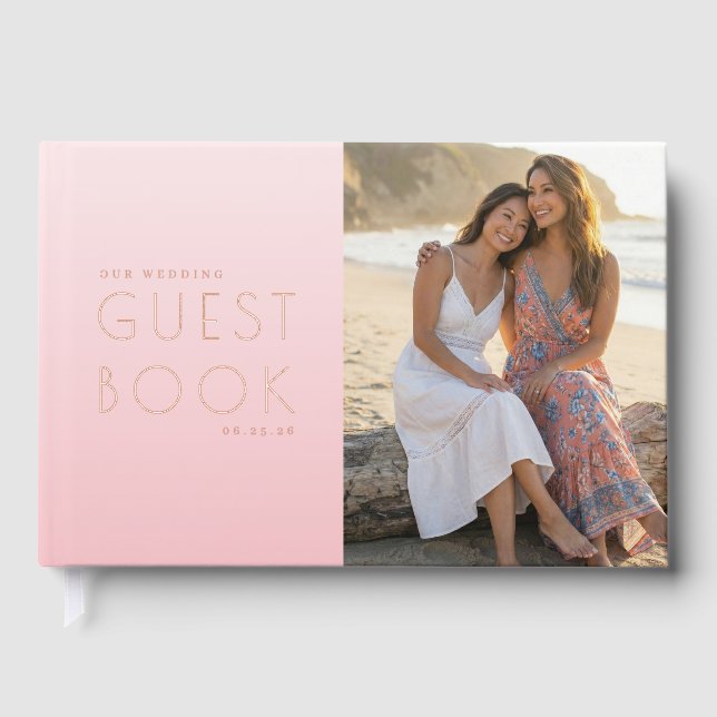 Romantic Pink Beach Photo Guest Book (Front)