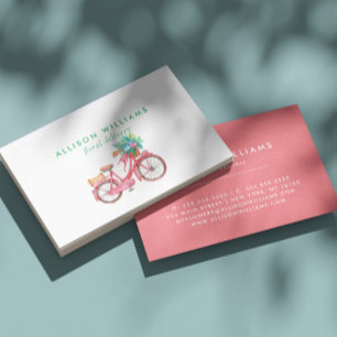 Romantic Pink bicycle Floristry, Flower Shop   Business Card