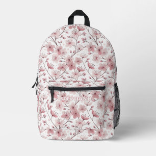 Romantic Pink Blossom Branches White Floral Printed Backpack