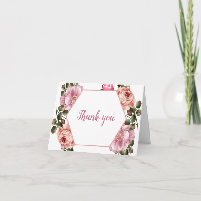 Romantic Pink Blossom Folded Gratitude Note Thank You Card (Front)