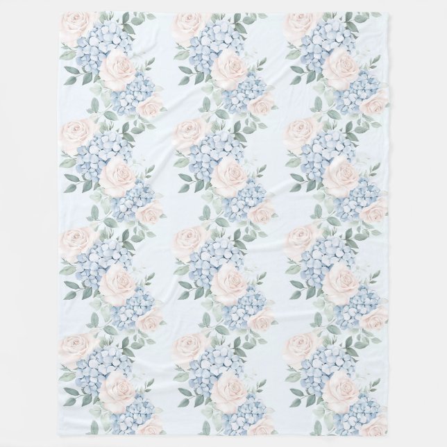 Romantic Pink Blue Flowers  Fleece Blanket (Front)