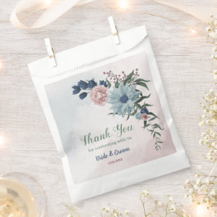 Romantic pink blue flowers greenery wedding favour bags