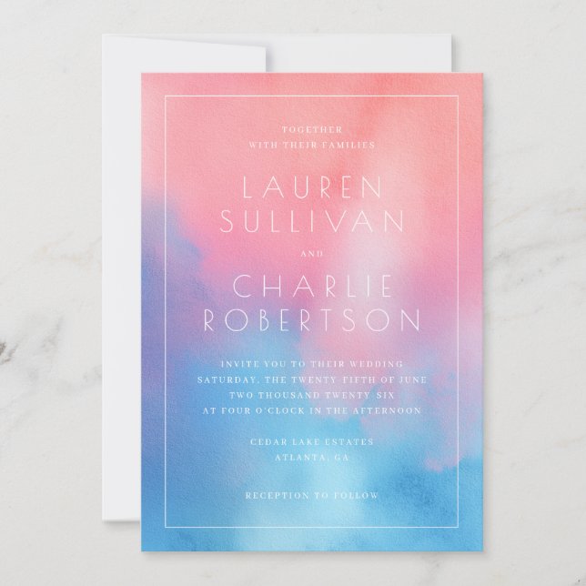 Romantic Pink Blue Watercolor Invitation (Front)