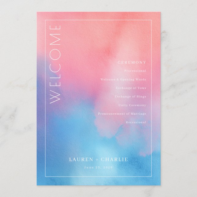 Romantic Pink Blue Watercolor Programme (Front)