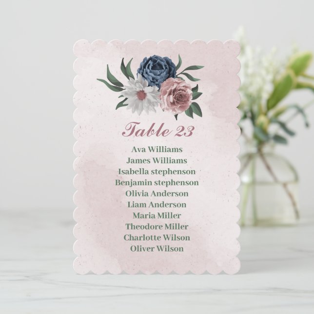 romantic pink blue white greenery seating chart  invitation (Standing Front)