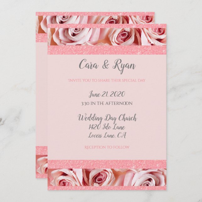 Romantic Pink Blush Floral Elegant Wedding Invitation (Front/Back)