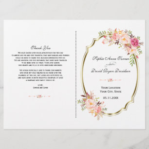 Romantic Pink Blush Floral Gold Wedding Program