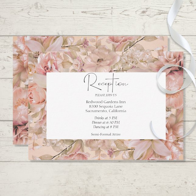 Romantic Pink Blush Floral Monogram Arch Reception Enclosure Card (Creator Uploaded)