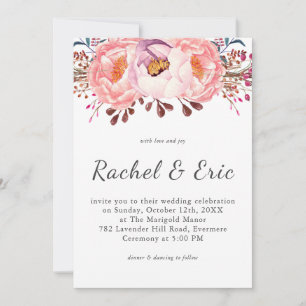 Romantic Pink Blush Peony Floral Wedding  Invitation