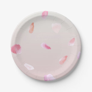 Romantic Pink Blush Rose Petal Floral Paper Plate