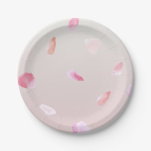 Romantic Pink Blush Rose Petal Floral Paper Plate (Front)