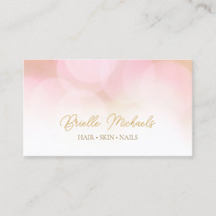 Romantic Pink Bokeh Gold Script Beauty Salon Business Card
