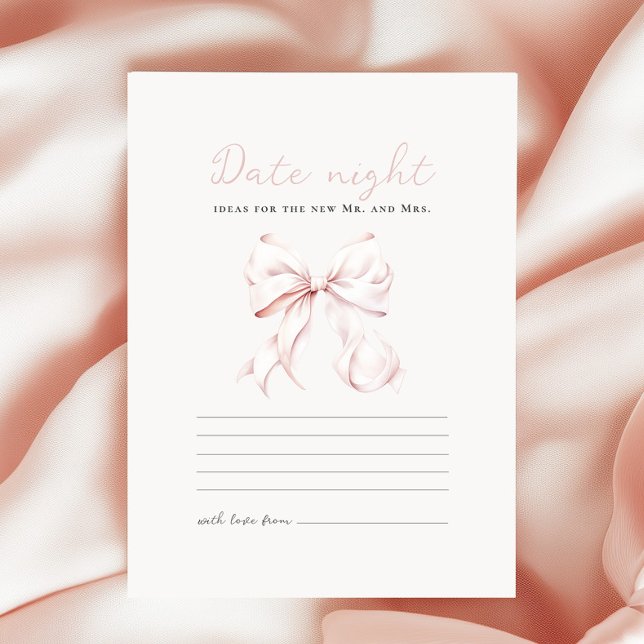 Romantic Pink Bow Bridal Shower Date Night Card (Creator Uploaded)