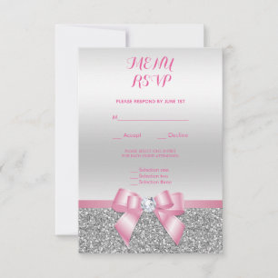 Romantic Pink Bow & Silver Glitter Wedding Menu