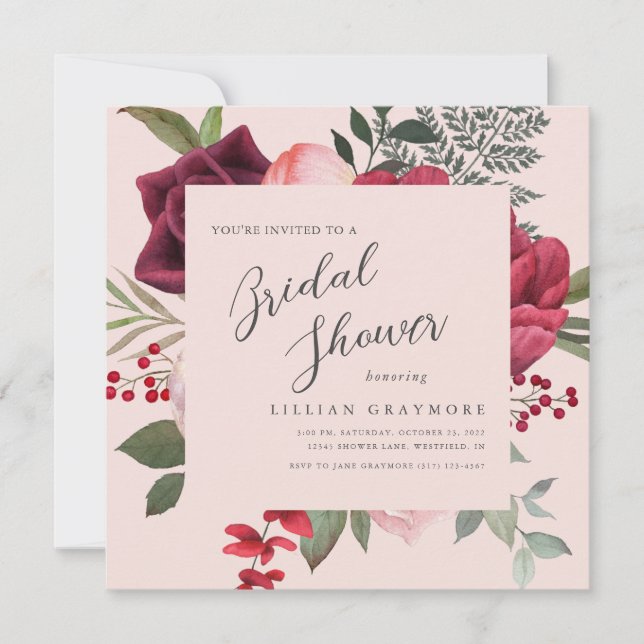 Romantic Pink Bridal Bouquet Bridal Shower Invitation (Front)