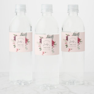 Romantic Pink Bridal Bouquet Personalised Water Bottle Label
