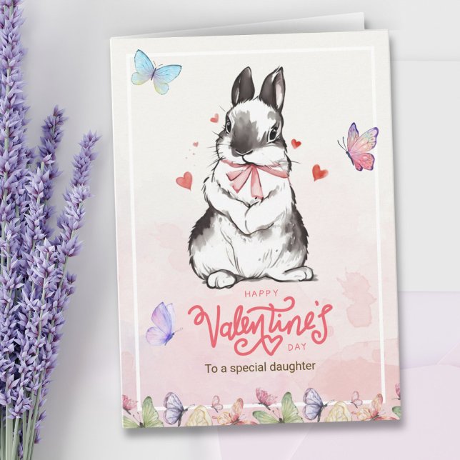 Romantic Pink Butterflies & Bunny Valentine's Day Card (Romantic Pink Butterflies & Bunny Valentine's Day Card)