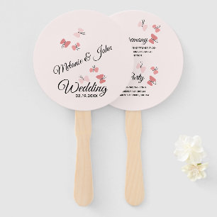Romantic Pink Butterflies Garden Wedding Ceremony Hand Fan